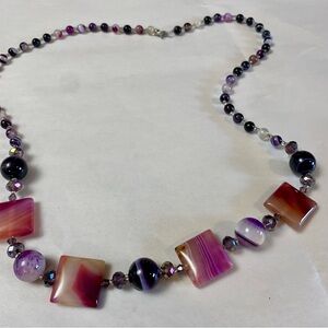 Purple and Pink Geometric Beaded Necklace